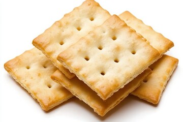 Stack of Delicious Golden Square Crackers on White Background Food Photography Close up Detail