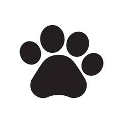 Paw print dog, wolf, tiger or cat. Pet prints. Footprint icon. Black foot puppy isolated on white background. Paws nail shape. Silhouette walks. Animal design. Draw wild walk. Muddy trace feet. Vector