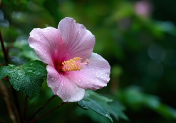 Pink Hibiscus Flower with Dew Drops