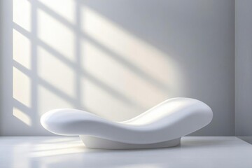 White Sculptural Chair with Sunlit Room.