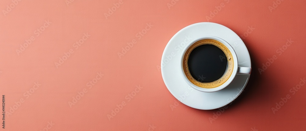 Poster minimalist coffee cup on coral background offering a serene and inviting visual with a simple white 