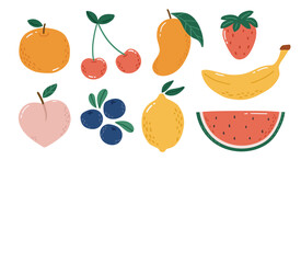 Doodle fruits set Illustration, hand draw fruits, Clipart set, fruits, summer clipart