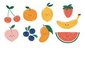 Doodle fruits set Illustration, kawaii fruits, Clipart set, fruits, summer clipart collection