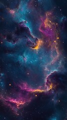 Obraz premium A vivid cosmic landscape featuring colorful nebulae illuminated by distant stars.