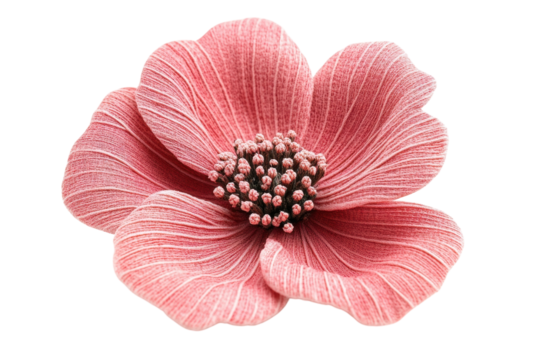 Delicate coral flower blossom intricate textured petals against a black background showcasing on transparent background