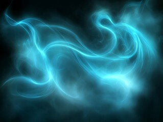 Fototapeta premium Abstract teal smoke swirls on black