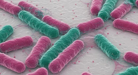 Pink and Green Rod Shaped Bacterium Close Up