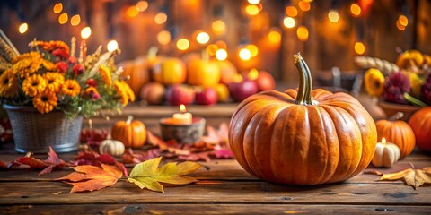 autumn pumpkin on wooden table thanksgiving holiday