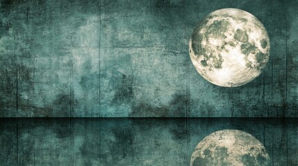 Full moon reflected on a textured, teal-toned wall.