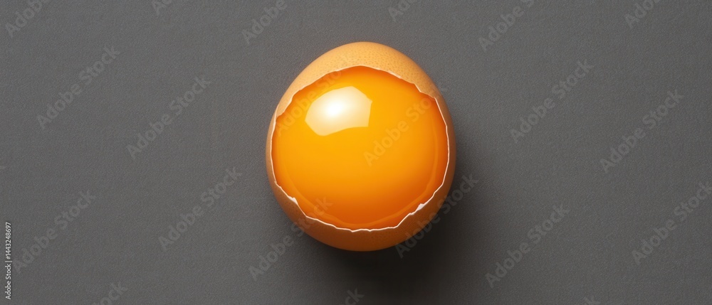 Poster raw egg yolk in broken shell on gray background showcasing natural light and shadow providing a clea