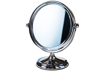 Elegant chrome vanity mirror perfect for makeup application Reflective surface sleek design on transparent background