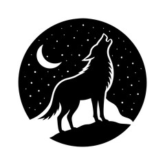Silhouette of a Wolf howling at the Moon
