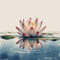 Serene Floating Lotus Flower on Calm Water Surface in Tranquil Setting