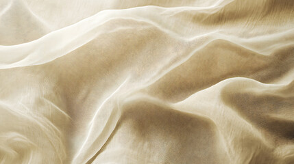 Translucent fabric drapes elegantly, catching the light in soft folds, creating a gentle, flowing wave.