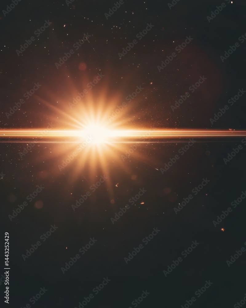 Poster golden light flare shining brightly in dark space creating a dramatic and celestial visual effect pe