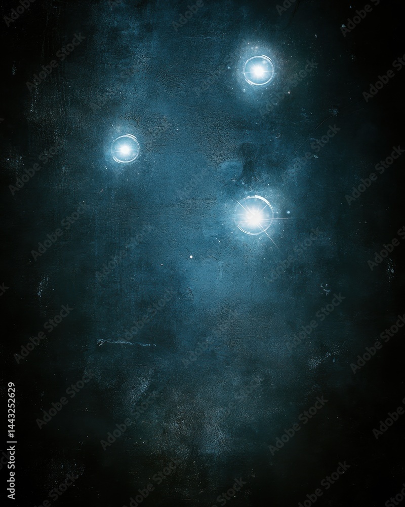 Poster abstract cosmic texture with glowing orbs against a dark blue background creating a mysterious and e