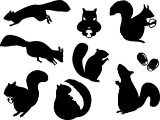 リス　モノクロシルエットイラストセット