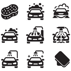 Car wash icons set Vector Black silhouettes. with white background