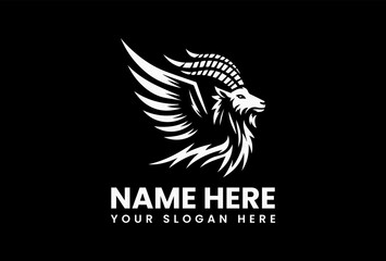 Bold Winged Goat Mountain Graphic. Powerful Mythical Design