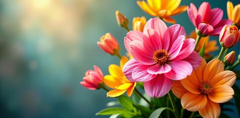 Beautiful close up shot of a colorful spring flower arrangement, close up, arrangement, petals