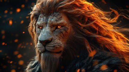 Naklejka premium Fiery Lion: A Majestic Digital Portrait