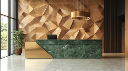 Modern green marble reception desk in lobby (3)