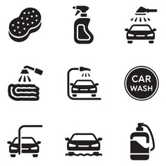 Car wash icons set Vector Black silhouettes. with white background