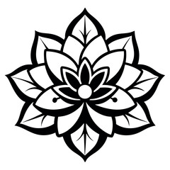 black and white lotus flower silhouette icon on white background