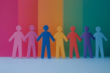 Rainbow People Cutouts Holding Hands Unity Support