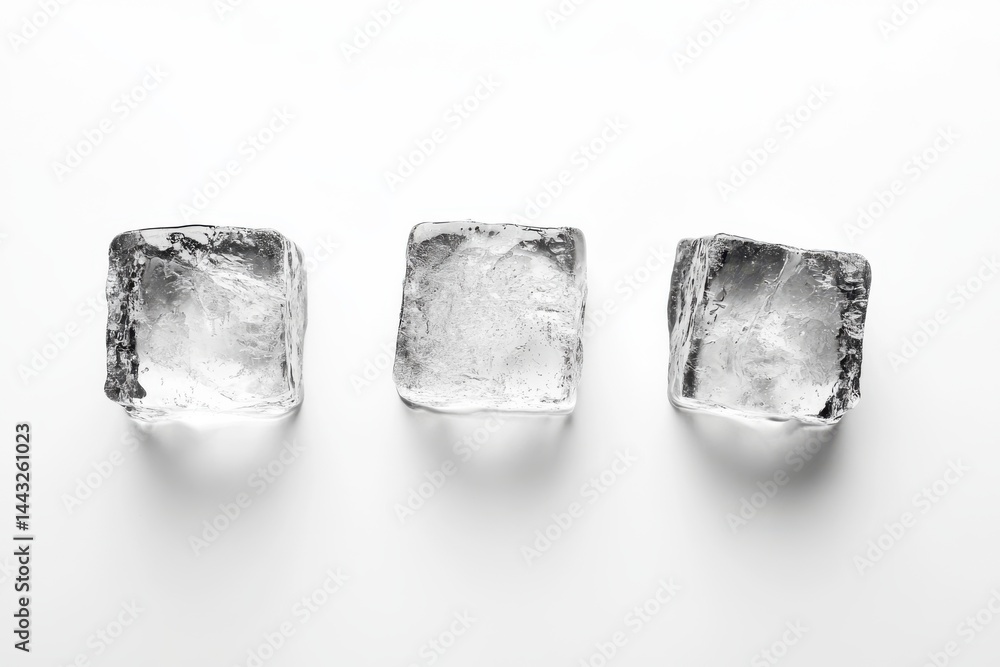 Aufkleber three ice cubes arranged in a row on a white surface creating a cool and refreshing visual effect
