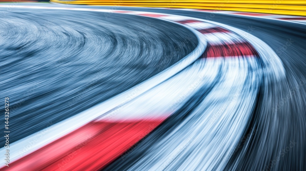 Poster dynamic racing track curve with motion blur capturing speed and precision in a modern abstract style