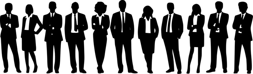 Business Professional Silhouettes – Diverse Corporate Team Portrait in Black and White Minimalist Style