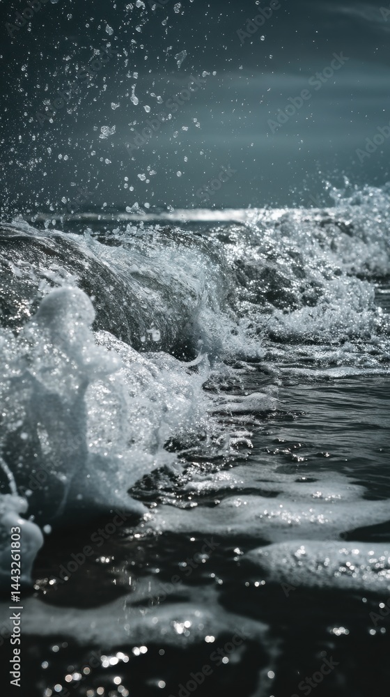 Aufkleber dynamic ocean wave crashing with powerful energy and motion sparkling in sunlight creating a dramati