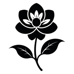 vector black and white flower silhouette icon on white background