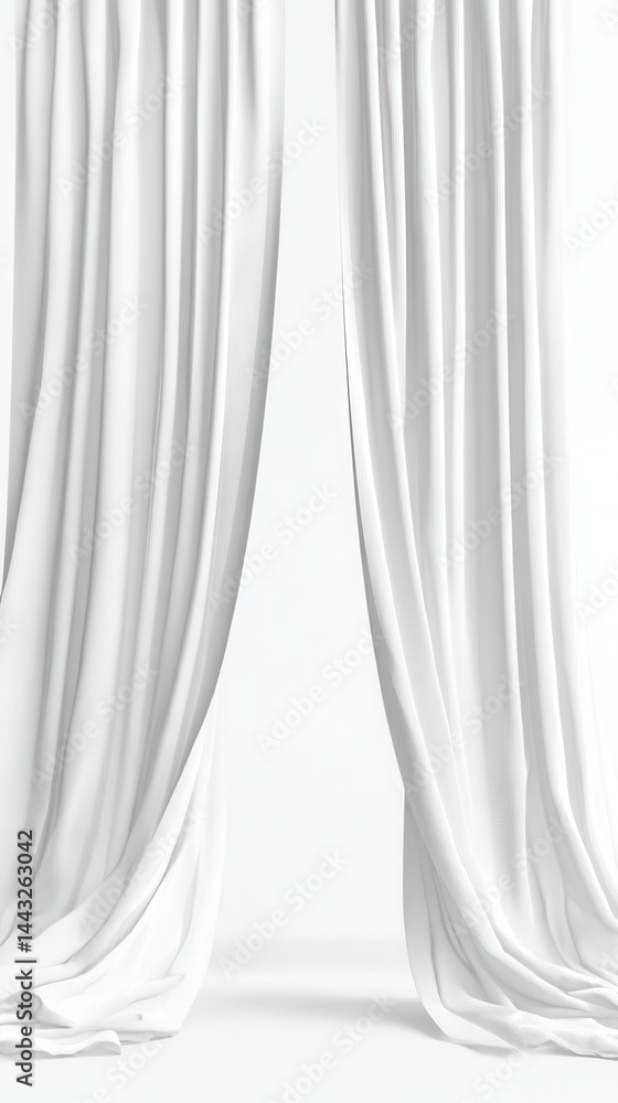 Poster elegant flowing white curtains softly draped in a bright studio setting casting gentle shadows creat