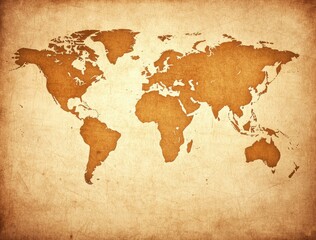 Naklejka premium Vintage World Map on Old Paper Background in Warm Tone Colors