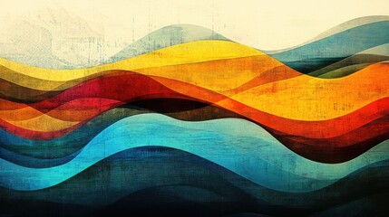 Colorful abstract background with wavy lines. ,A bright abstract background with bold, contrasting colors in purple, gold, and teal
