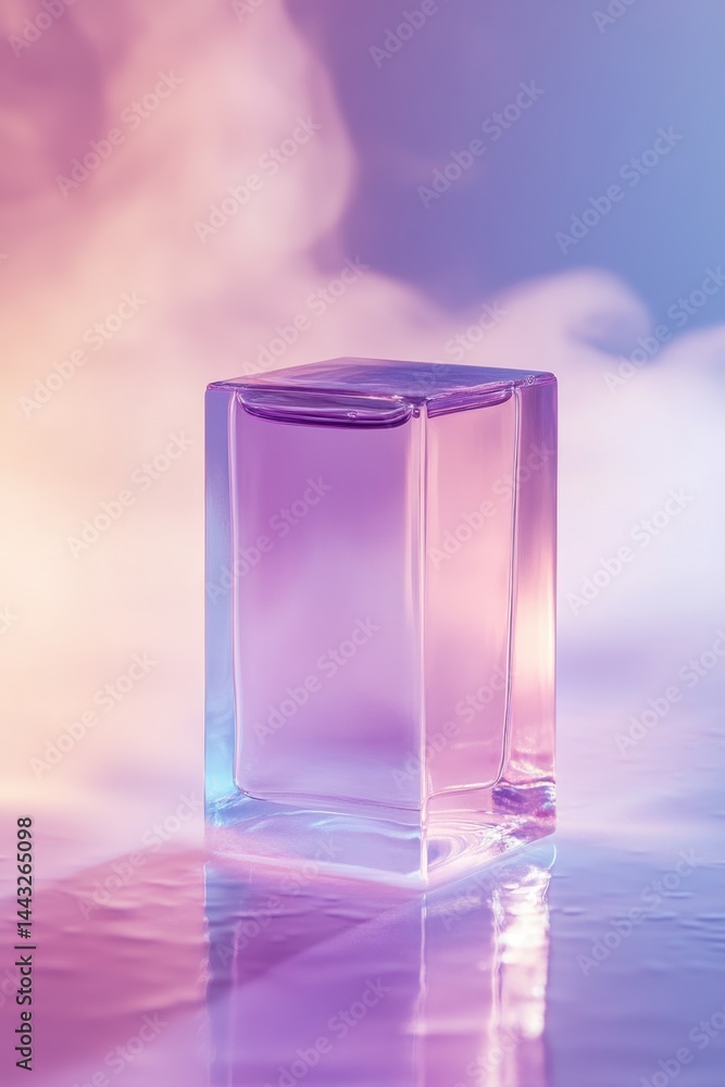 Aufkleber elegant glass cube with dreamy pastel background reflecting on a wet surface creating a serene and e