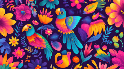 Fototapeta premium Traditional Mexican Seamless Background with Cultural Symbols