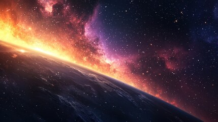 Obraz premium Stunning View of Earth Against a Cosmic Colorful Background