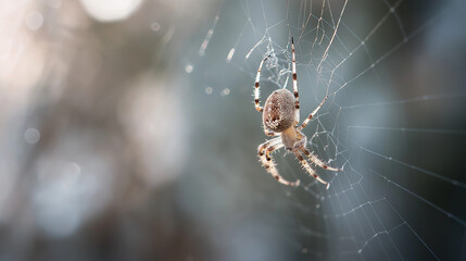Spider patiently waiting in its web for prey