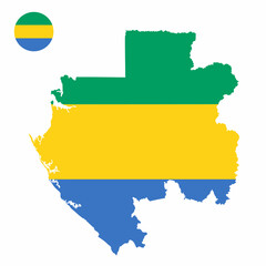Obraz premium Vector set of Gabon high detailed map flag and national flag round badge isolated on white background.