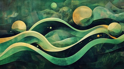 Elegant abstract green background featuring flowing waves of transparent glass ,abstract green background with some smooth lines in it and some water drops