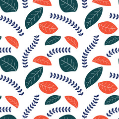hand drawn leaves repeated background design, vector seamless pattern
