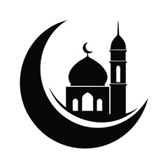 Eid Crescent With Mosque Icon Vector Illustration