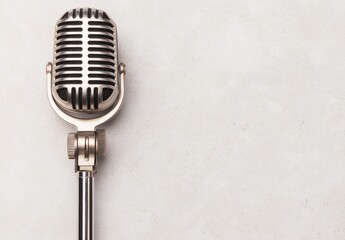 Fototapeta premium Vintage studio microphone on a neutral background for musicians