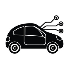 Electric car with digital trail on white background