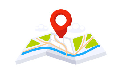 Red Location Pin Pointing on Folded Paper City Map Navigation
