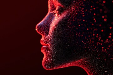 Woman's profile, glowing red particles