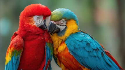 Macaw Pair Affection: Vibrant Tropical Bird Duo